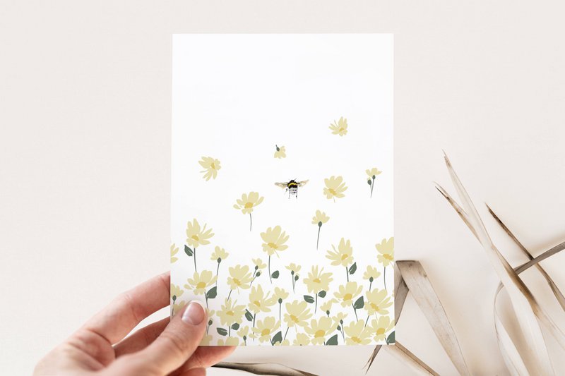 Forårsblomsterkort, gule blomster, forårskort, påskekort - A6-kort