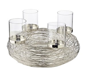 EDZARD Advent wreath Rimini with candle glasses, stainless steel shiny nickel-plated, diameter 36 cm