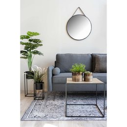 Trapani Mirror - Black, Steel, Artificial Leather, Ø38cm