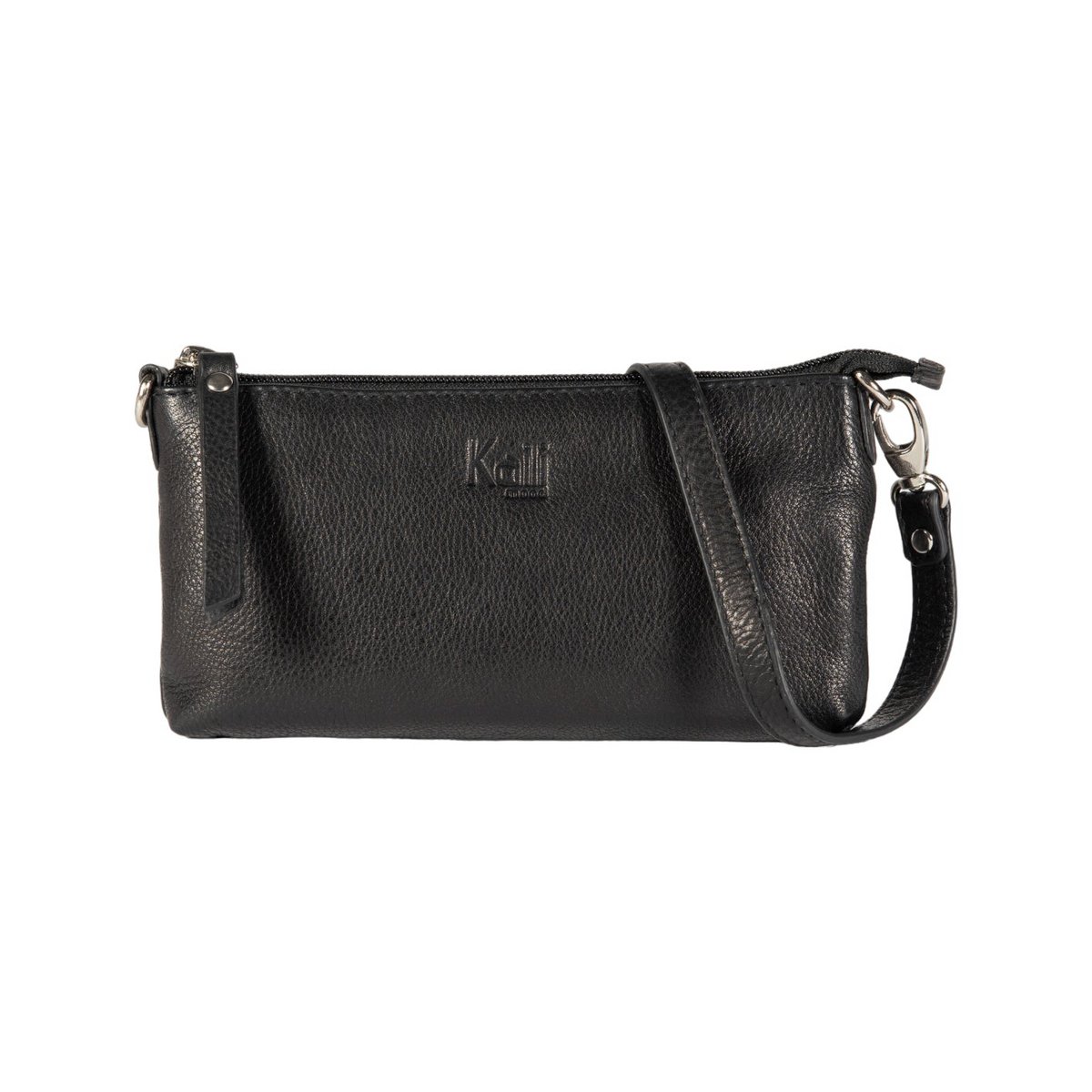 K0013AB | Bolso de Hombro para Mujer en Piel Verdadera de Plena Flor, con grano claro. Correa de hombro extraíble. Accesorios en Níquel Pulido. Color negro.Dimensiones: 20 x 10,5 x 2 cm.Embalaje: Bolsa Tnt