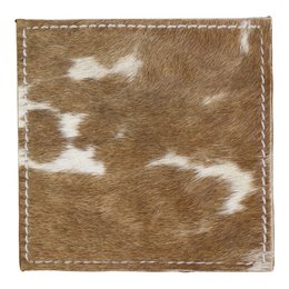 Coaster okselæder firkantet brun/hvid 10 cm (sæt med 4)