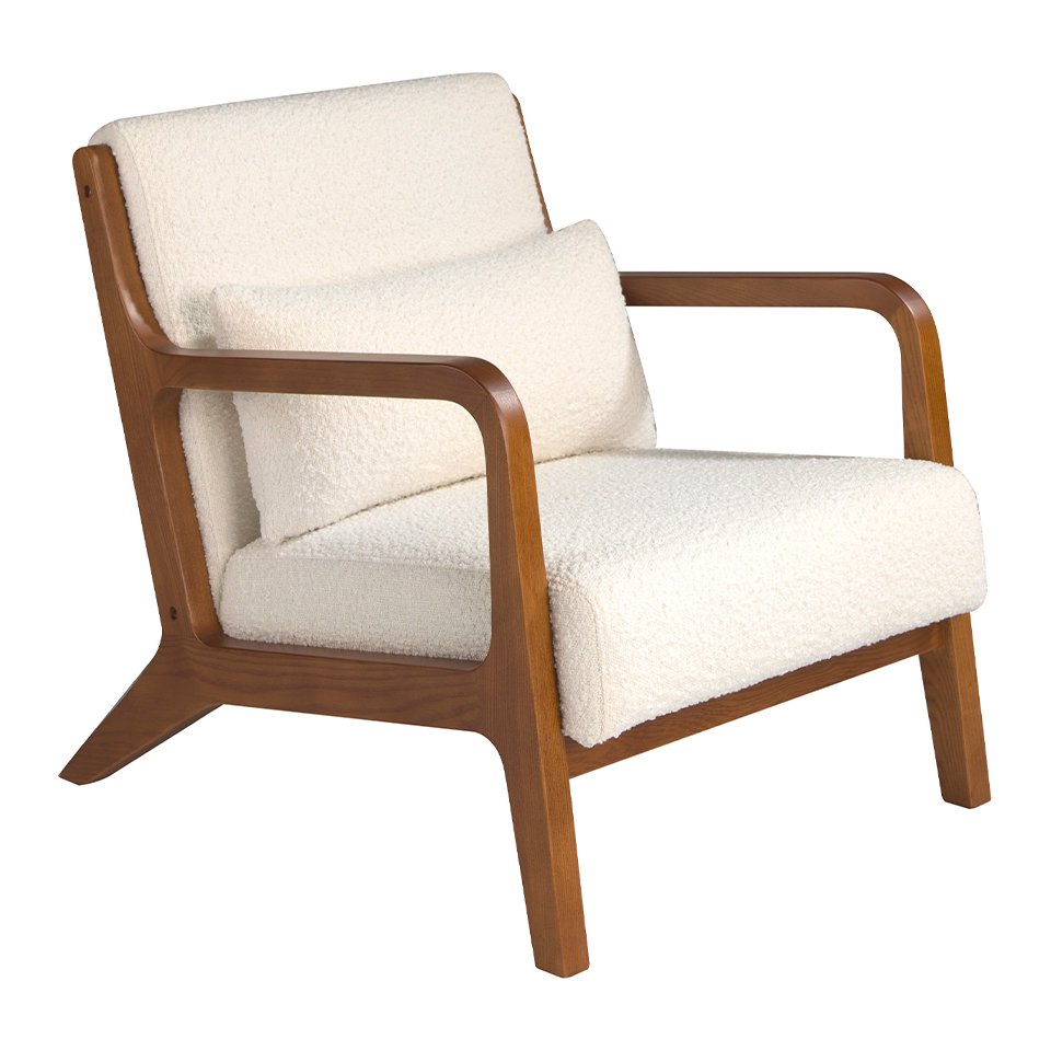 Fauteuil van gestoffeerde stof en notenhout 5100