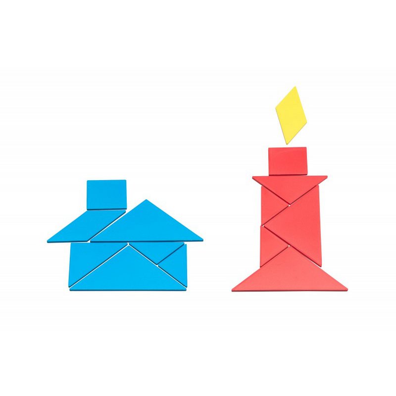 Tangram set in 4 colors (28 pieces) | Geometry pattern laying learn math school