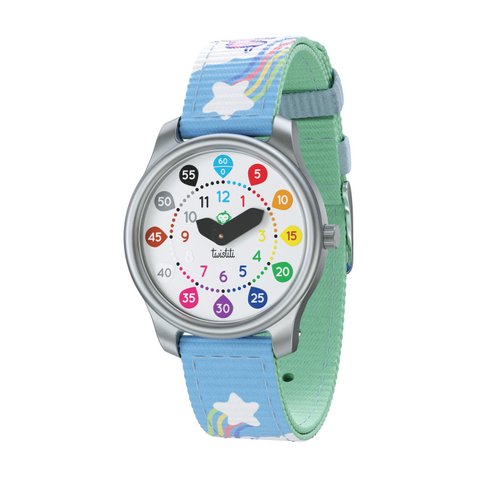 Twistiti - Educatief kinderhorloge voor 6+ met NUMMERS wijzerplaat, waterdicht 50M, Easy Change Strap - Unicorn