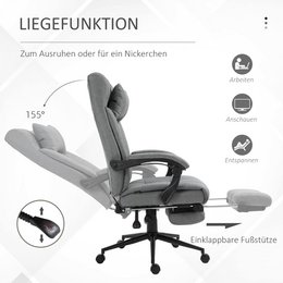 Office chair with pillow armrest Desk chair with tilt angle Height-adjustable swivel chair with footrest Linen foam PVC Light gray 66 x 76 x 112-120 cm