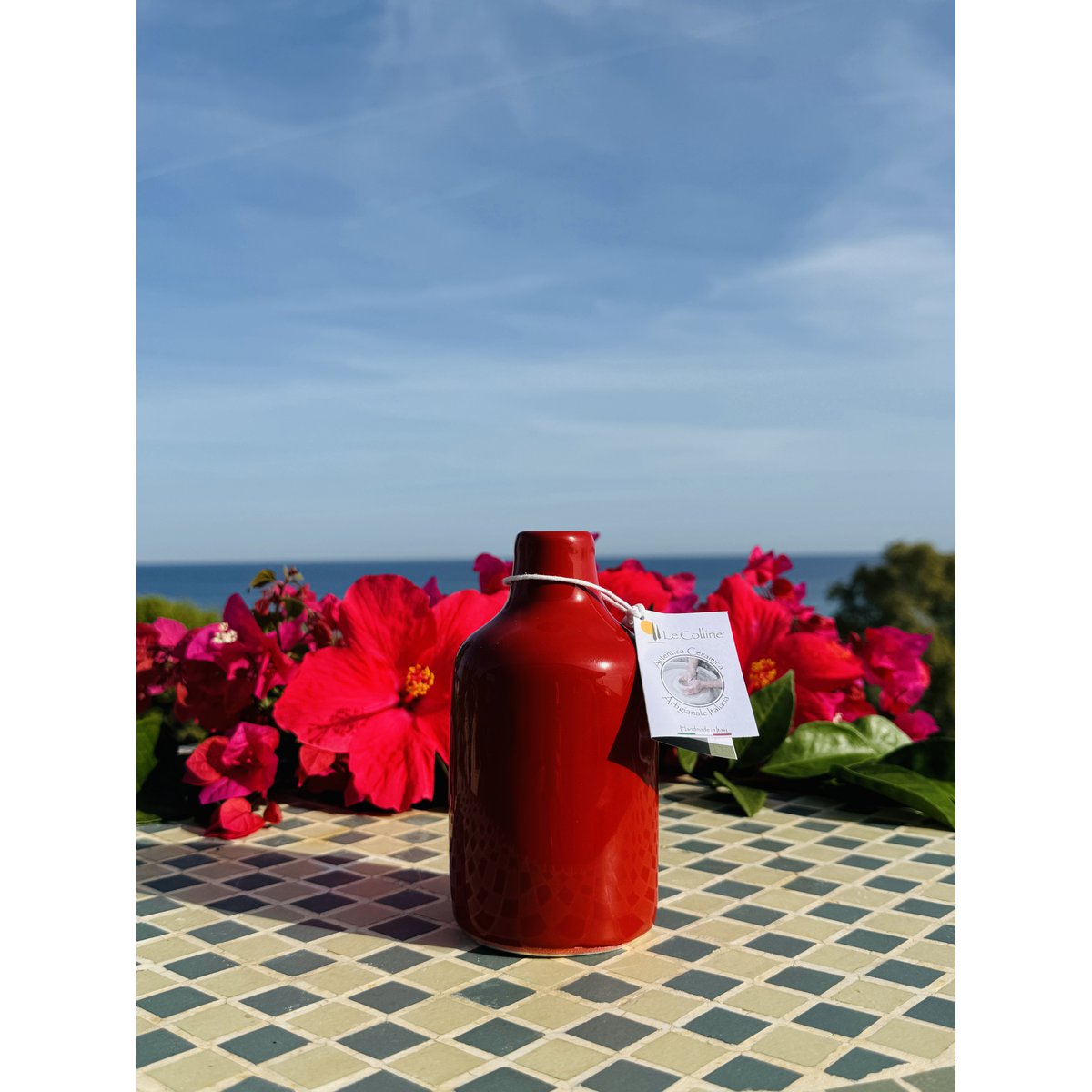 Handmade oil bottle of oil donors oil jug ceramic bottle "Unica" for olive oil & vinegar from Italy