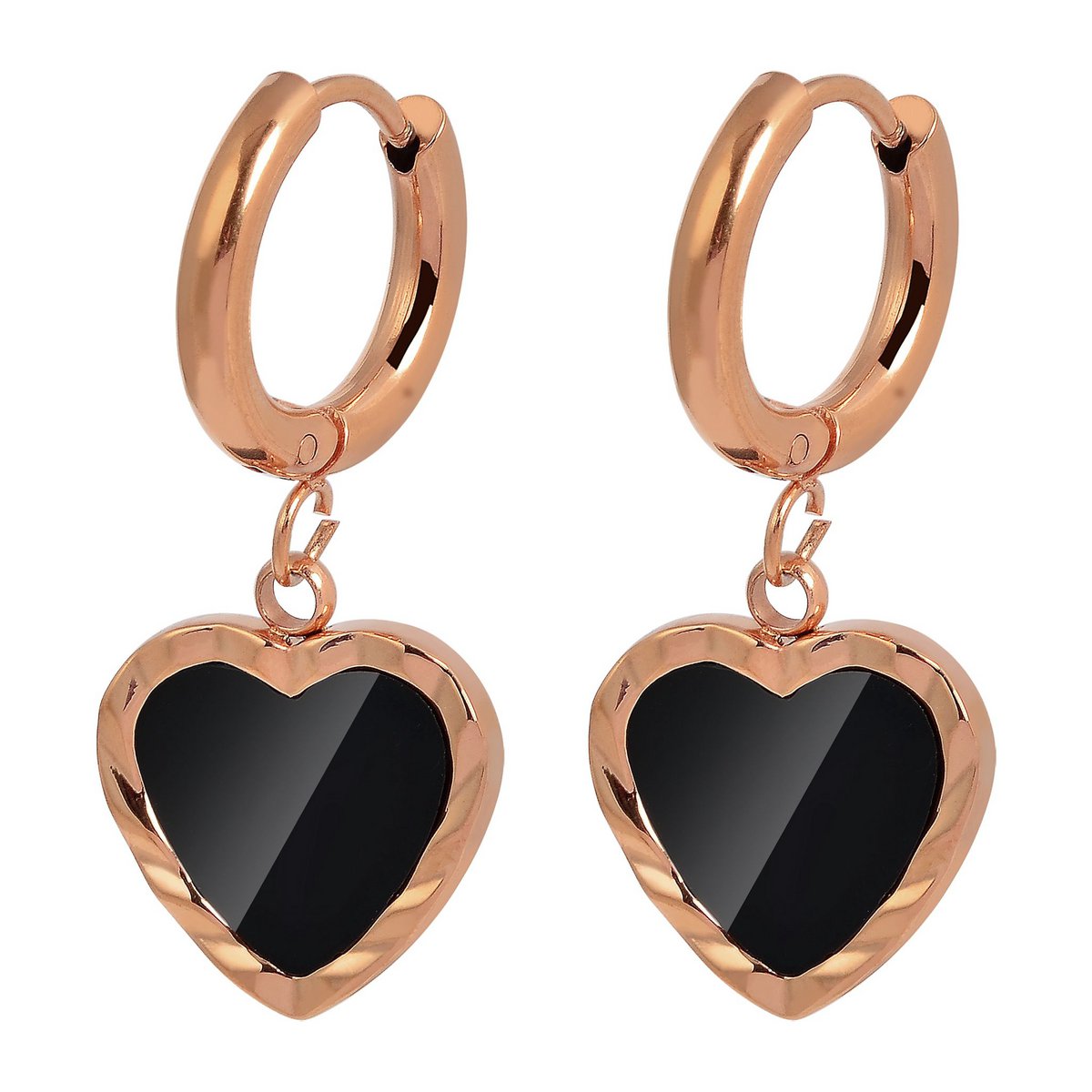 Accent stainless steel hoop earrings, heart pendant, rose gold colored