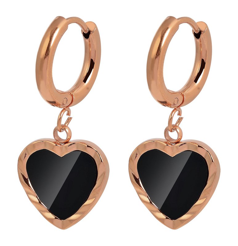Accent stainless steel hoop earrings, heart pendant, rose gold colored