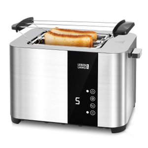 LEBENLANG stainless steel toaster with bread roll attachment 2 slices - touchscreen LED display & 7 levels I 850W 2 toaster with display I for kitchen household & camping camping toaster I bread toasters