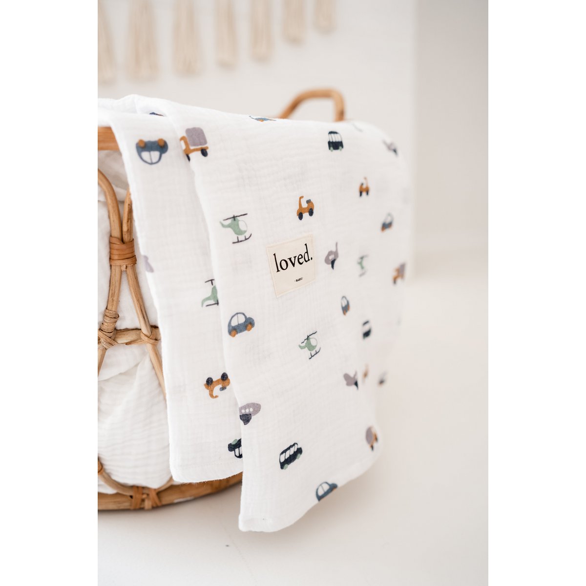 Babydecke Bio Musselindecke 120x120cm Fahrzeuge