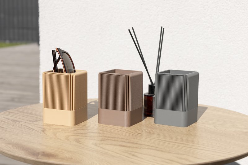 Modern Ribbed Square Organizer in Earthy Tones – Minimalist Desk, Vanity, or Home Storage Solution, Minimalist Modern Office Design Deco
