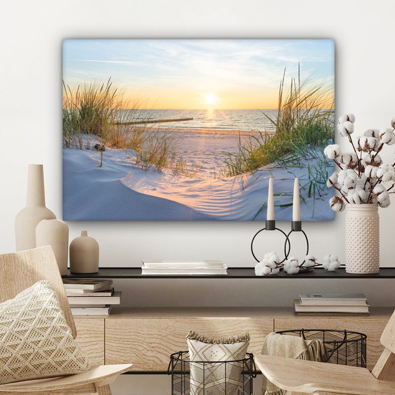 Canvas Maleri - Wall Decoration - Beach - Sun - Dune - Grass - Sand - Horizon