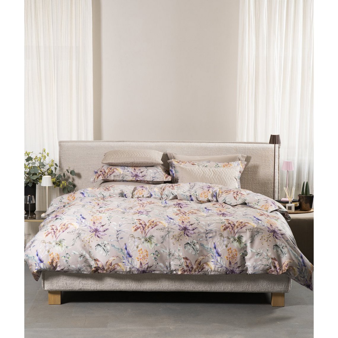 Satin sengetøj sæt Flora Costera Almond