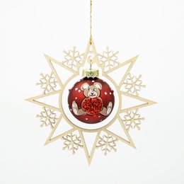 Wooden star and Christmas ball Teddy and heart