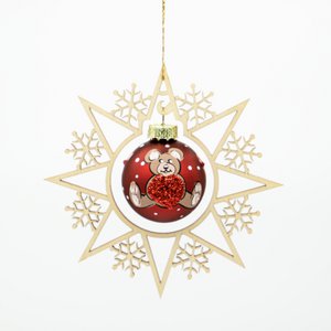 Wooden star and Christmas ball Teddy and heart