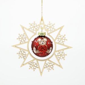 Wooden star and Christmas ball Teddy and heart