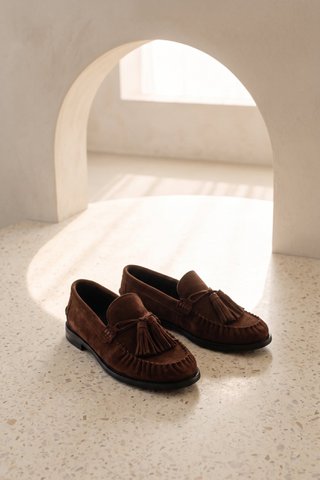 VINCI CHOCOLATE – Wildleder-Loafer mit Fransen und Quasten