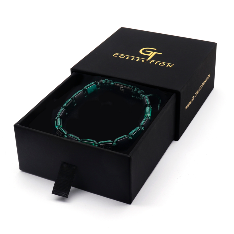 Tiger Green Tiger Eye, Bracelet à perles plates en onyx noir