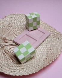 Mim’s Checkered Pastel Design Salt & Pepper Shakers
