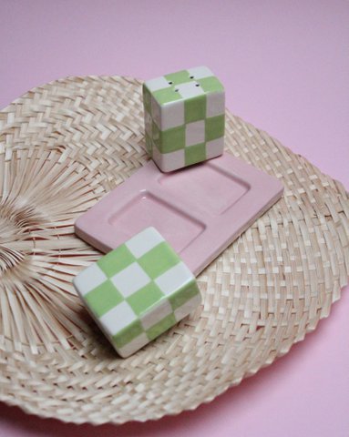 Mim’s Checkered Pastel Design Salt & Pepper Shakers