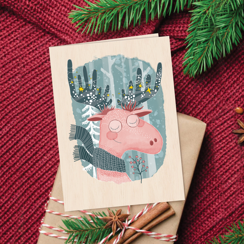 Vertiges de Noël Carte de voeux en bois de Noël