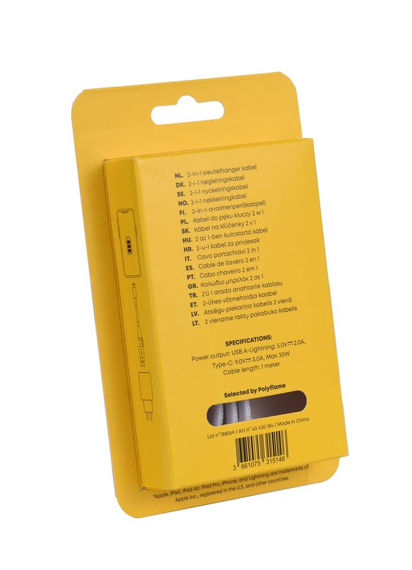 CARGADOR LIGHTNING/TYPE-C Y USB 2 EN 1 DE 1M