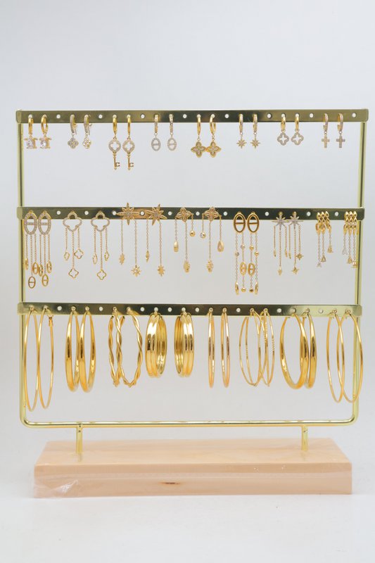 Lot de 23 paires boucles d'oreilles en acier inoxydable sur présentoir