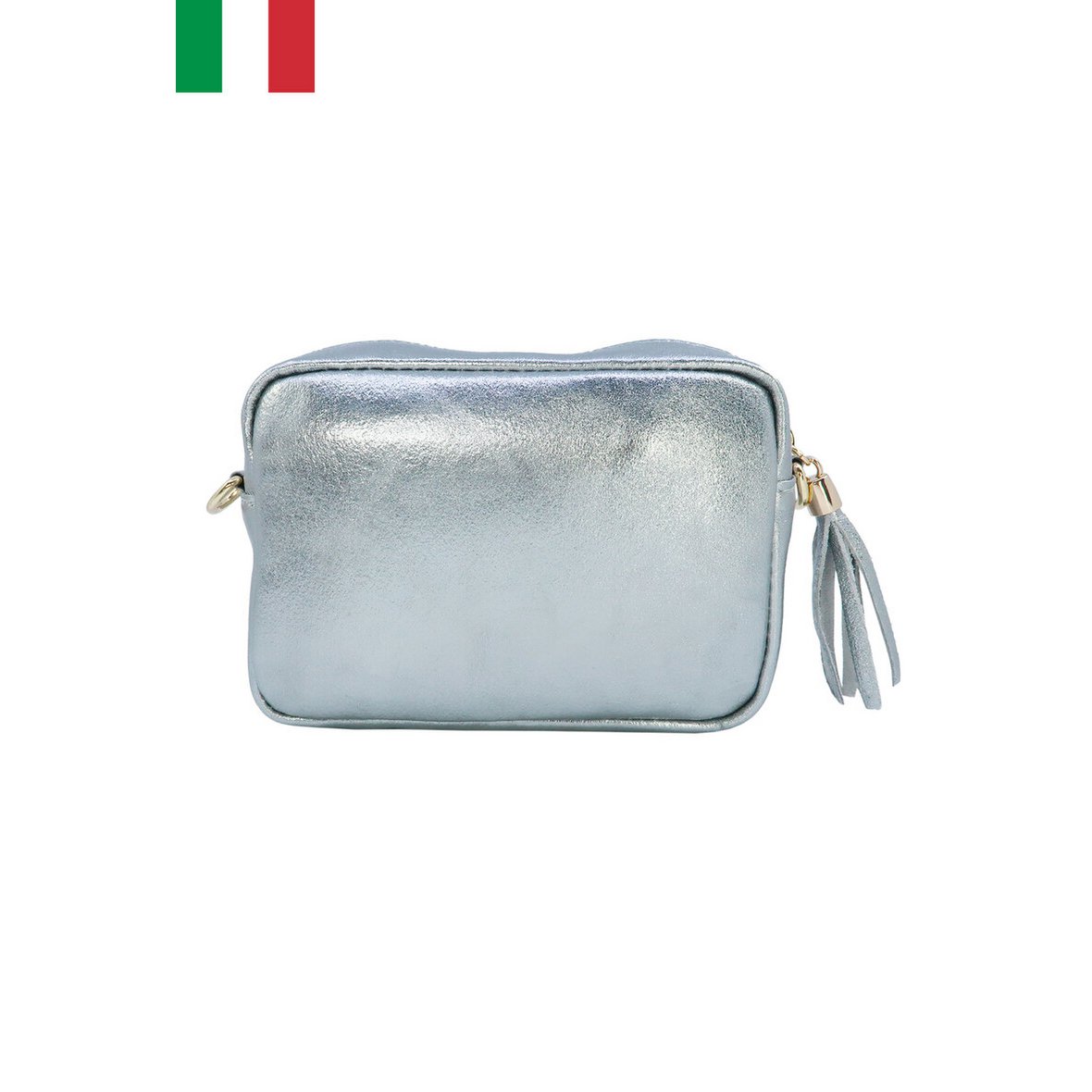 Iriserende leren schoudertas met metalen sluiting Made in Italy