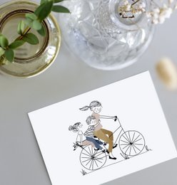 Card Bike Ride Girl and Boy - Mum with her daughter and her son on a bike