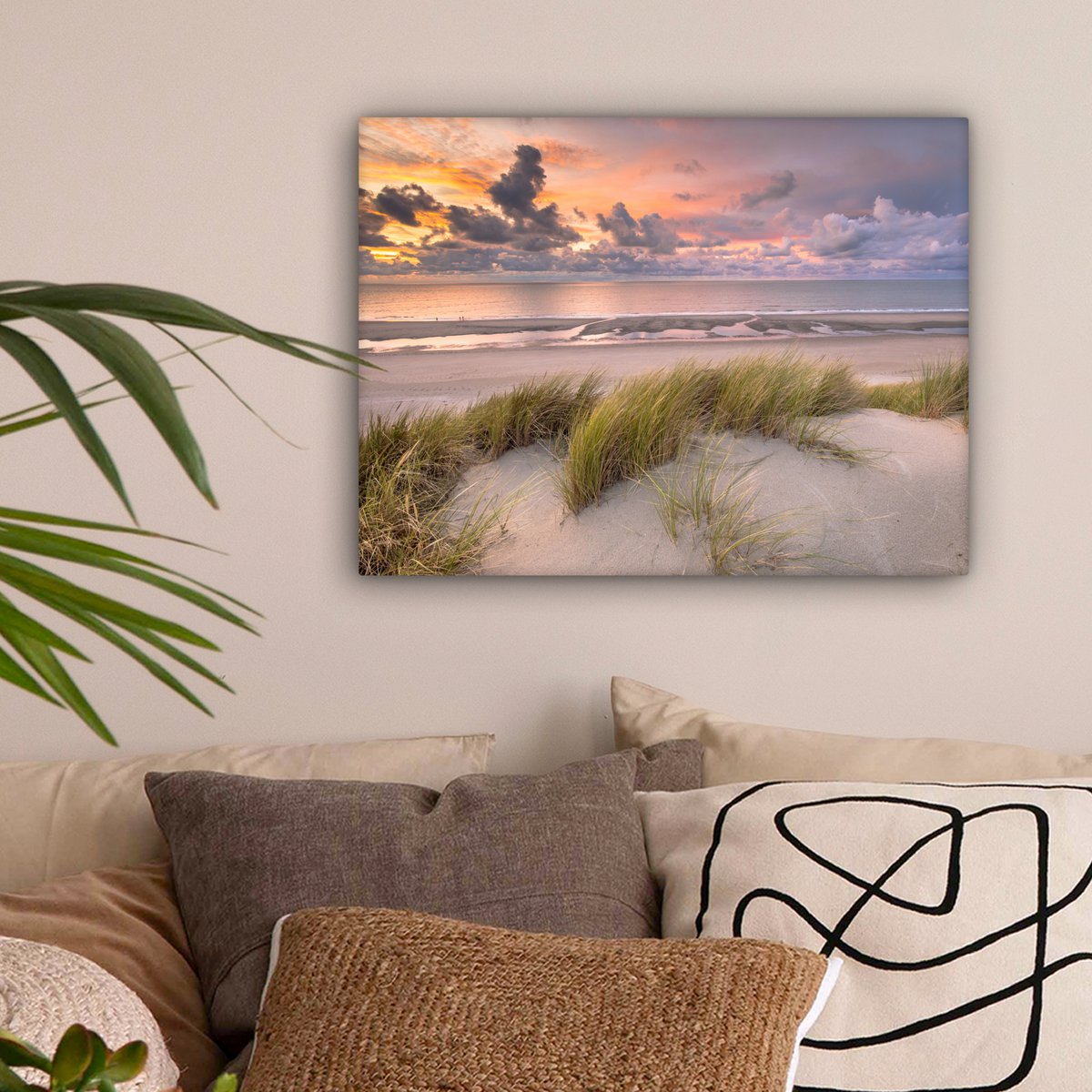 Pintura de lona - Decoración de pared - Sunset - Dune - Playa - Plantas - Mar