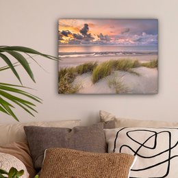 Lærredsmaleri - vægdekoration - solnedgang - klit - strand - planter - hav