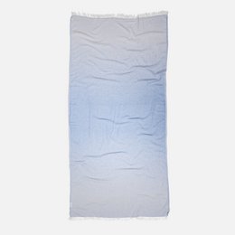 Faded ombre gradient towel, deep blue to white, lightweight hammam style, textured weave.