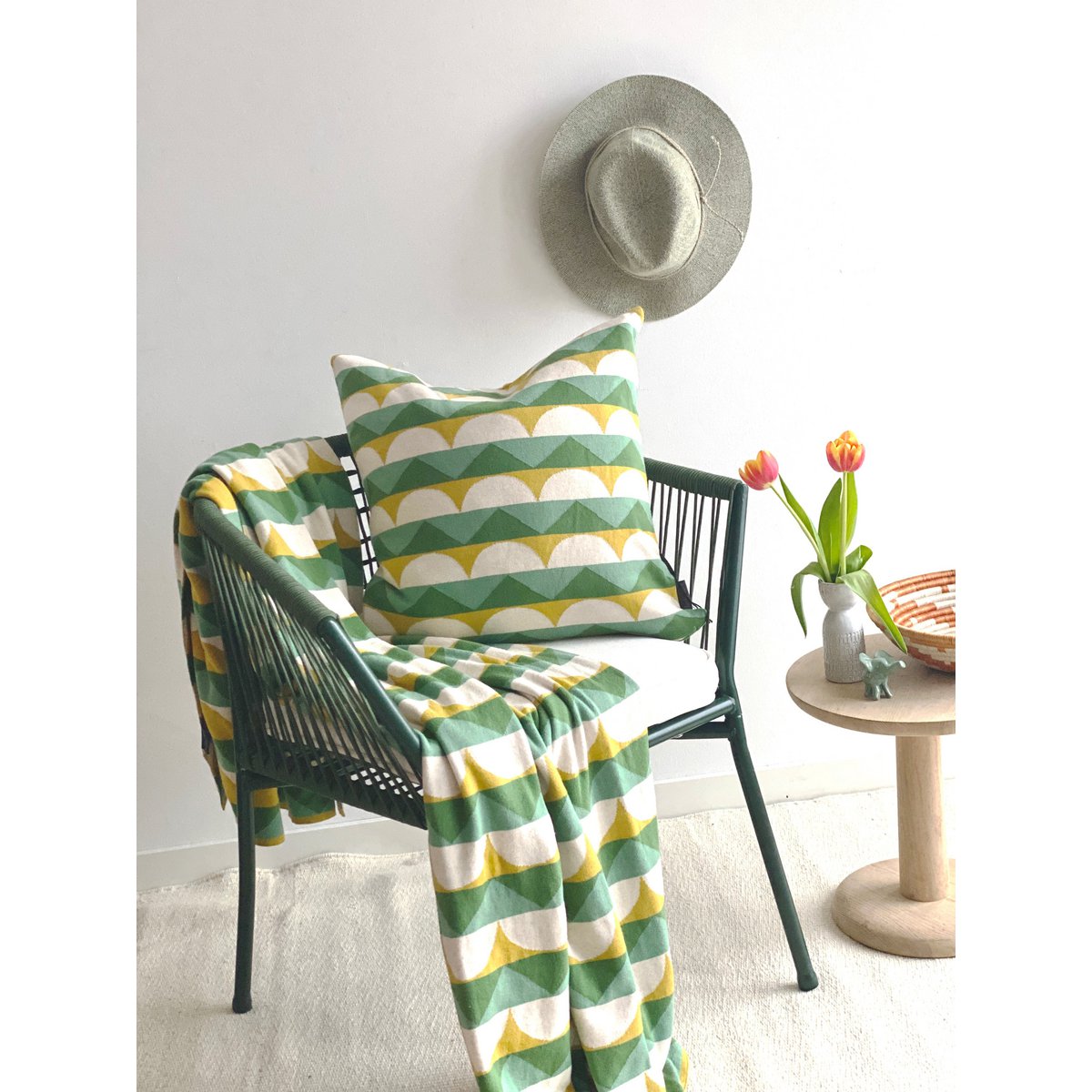 Toby Pillow-Cover Green, miękka, żakardowa bawełna