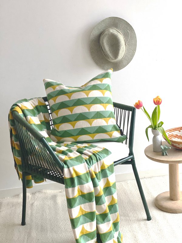 Toby almohada de almohada verde, algodón de punto de punto de jacquard suave