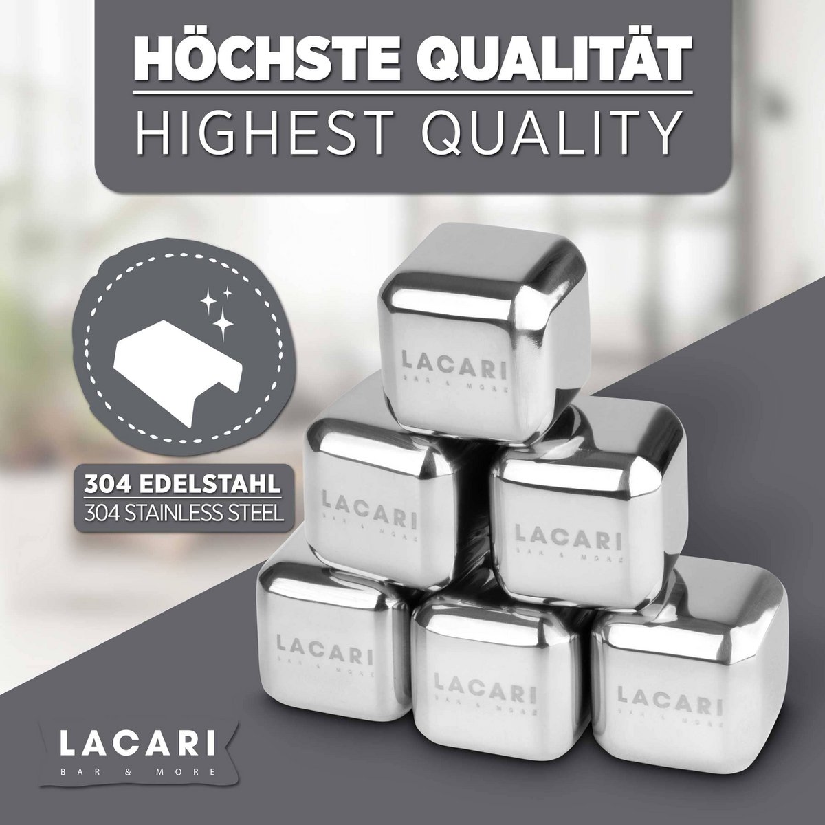 8er Edelstahl Eiswürfel Set | Für kühle Getränke ohne Verwässern