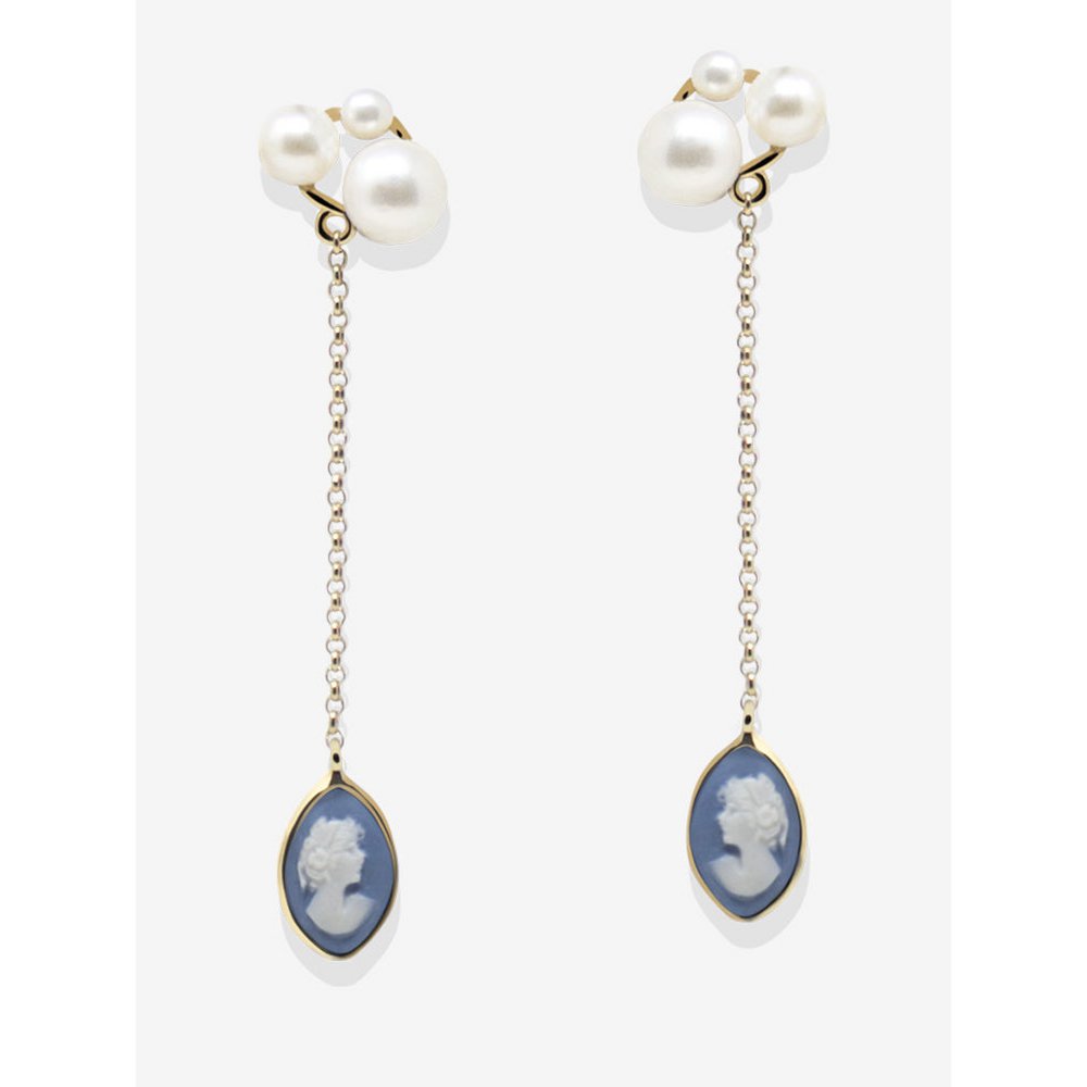 Lilith Sky Blue Cameo Earrings With Pearls