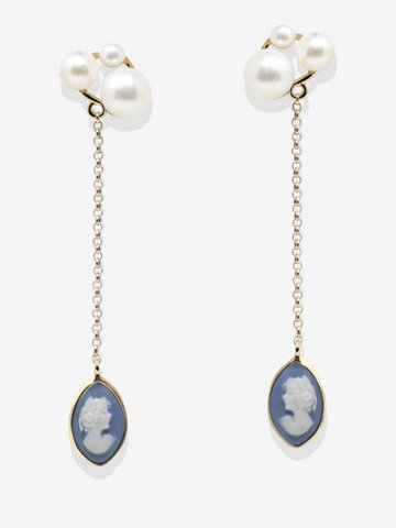 Lilith Sky Blue Cameo Earrings With Pearls