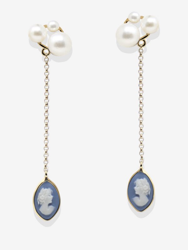 Lilith Sky Blue Cameo Earrings With Pearls