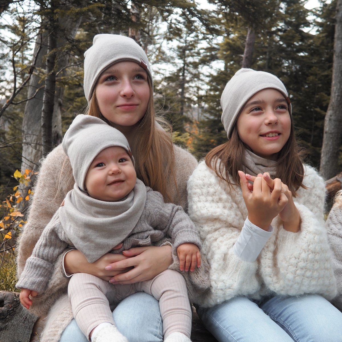 Bonnet réversible mérinos - jeans-beige