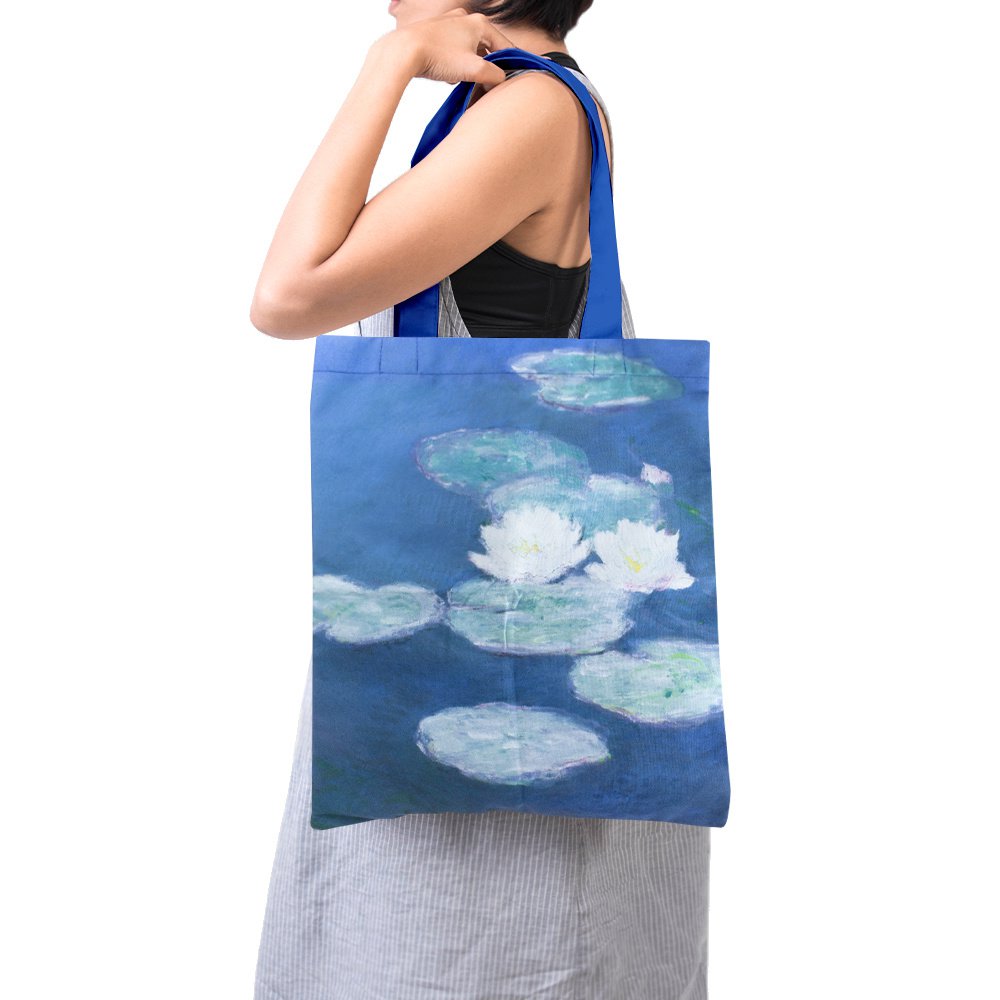 Sac cabas en coton Luxe, nénuphars à la lumière du soir