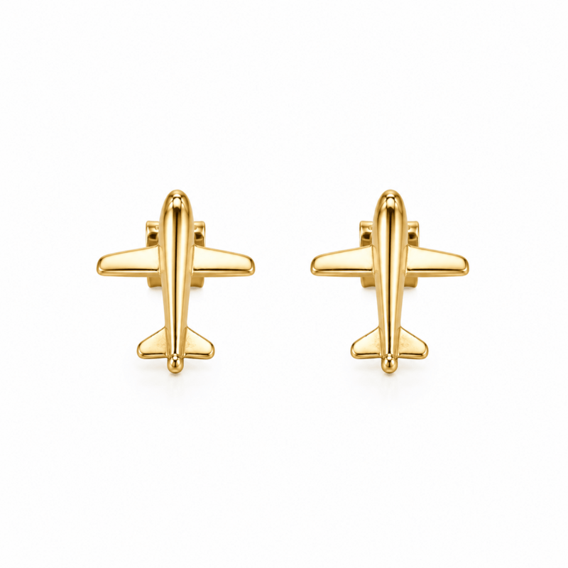 Jet Set – Wasserfeste goldene Flugzeug-Ohrringe