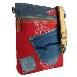 Sunsa dames schoudertas. Schoudertas gemaakt van upcycled jeans en canvas. Handtas vintage retro-stijl. Crossbodytas voor dames.
