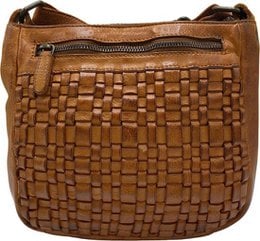 Braided leather shoulder bag in 4 colors - brown, black, navy blue, and cognac. Stylish and practical design with multiple pockets and compartments.
