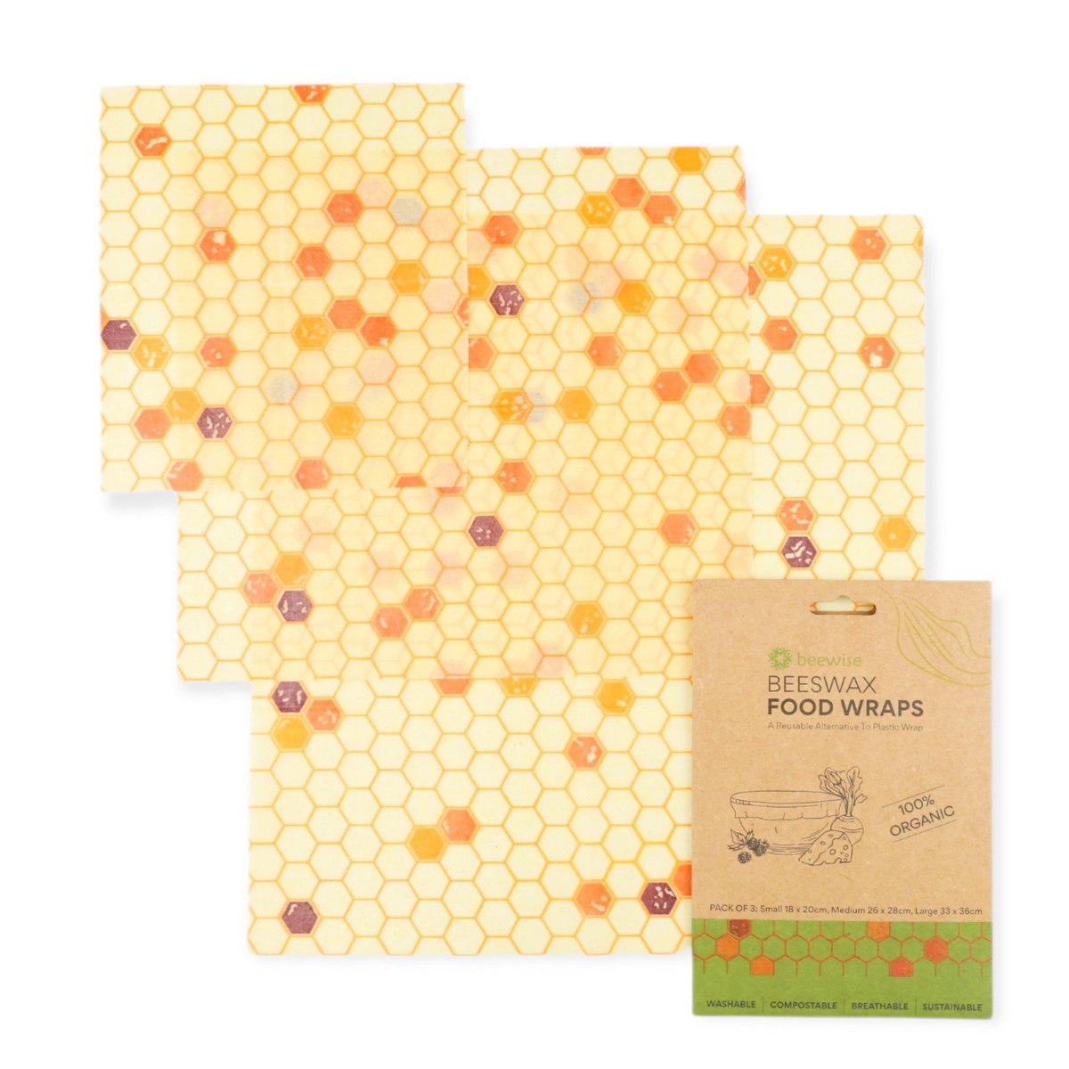 Bijenwas Voedsel Wraps Set x 3 | Organisch katoen