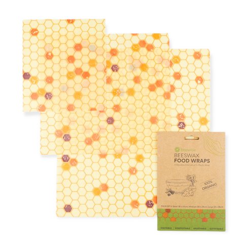 Lot de 3 emballages alimentaires en cire d'abeille | Coton organique