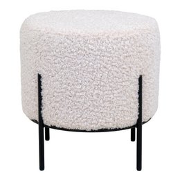 Alford Pouf - Artificial Lambskin, White - Ø35.5x37 cm