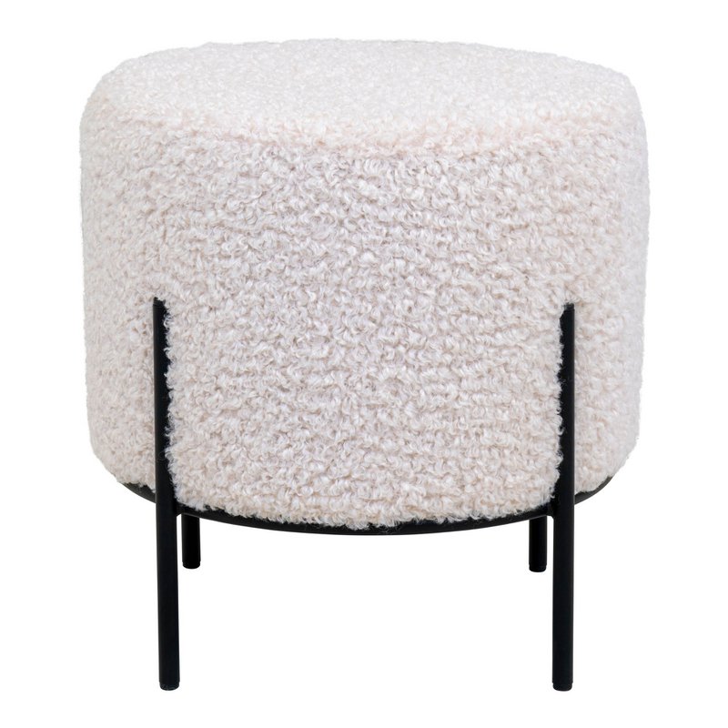 Alford Pouf - Artificial Lambskin, White - Ø35.5x37 cm