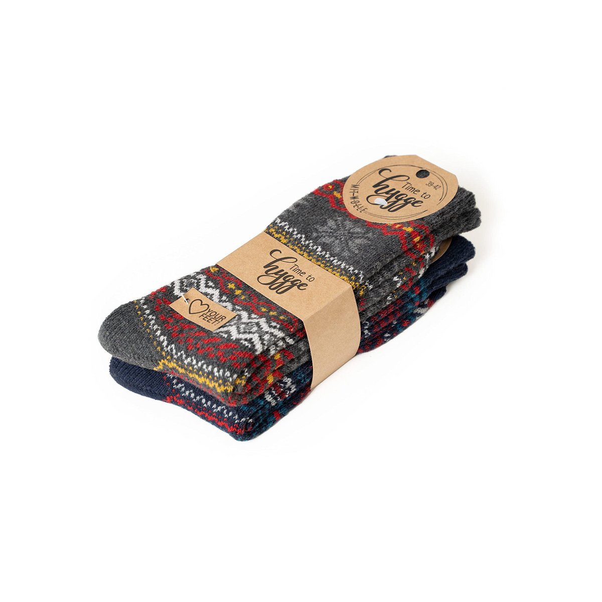 2 Paar 45% Wollsocken Hyggeliges Norweger Design