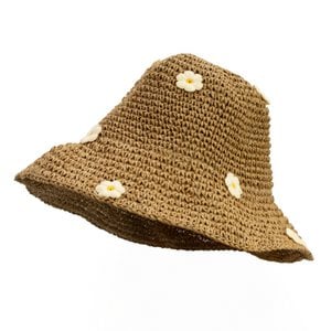 Floppy Straw Hat - Beige and blue flowers