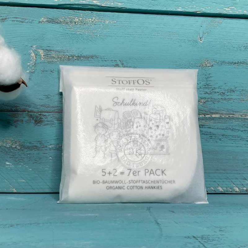 Children's cloth handkerchiefs white, organic cotton, school child 2+5=set of 7